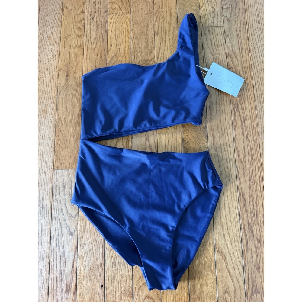 Aquarii one-shoulder cutout high-waisted swimsuit in royal blue asymmetrical XS